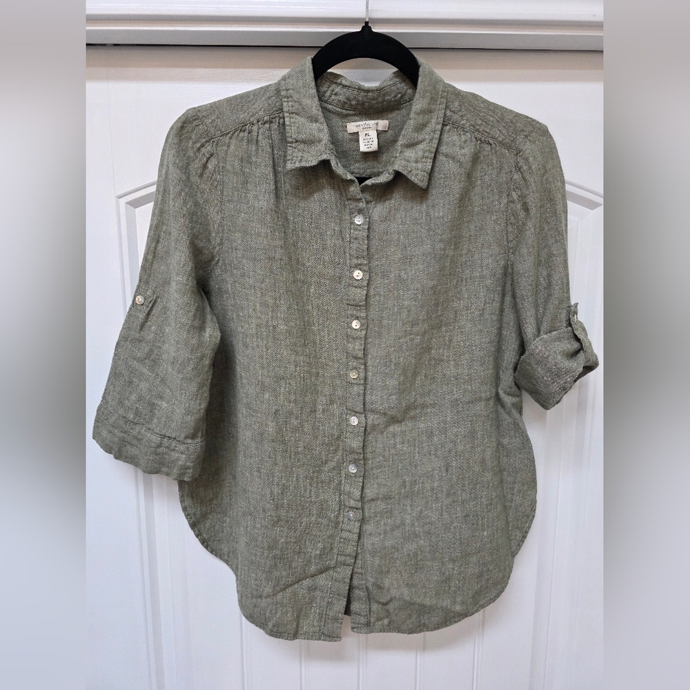 Westbound Sage Linen Blend Blouse - Sz PL